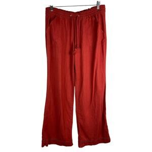Jolt Women's Size 13 Red Linen Rayon Blend Elastic Waist Wide Leg Boho Pants